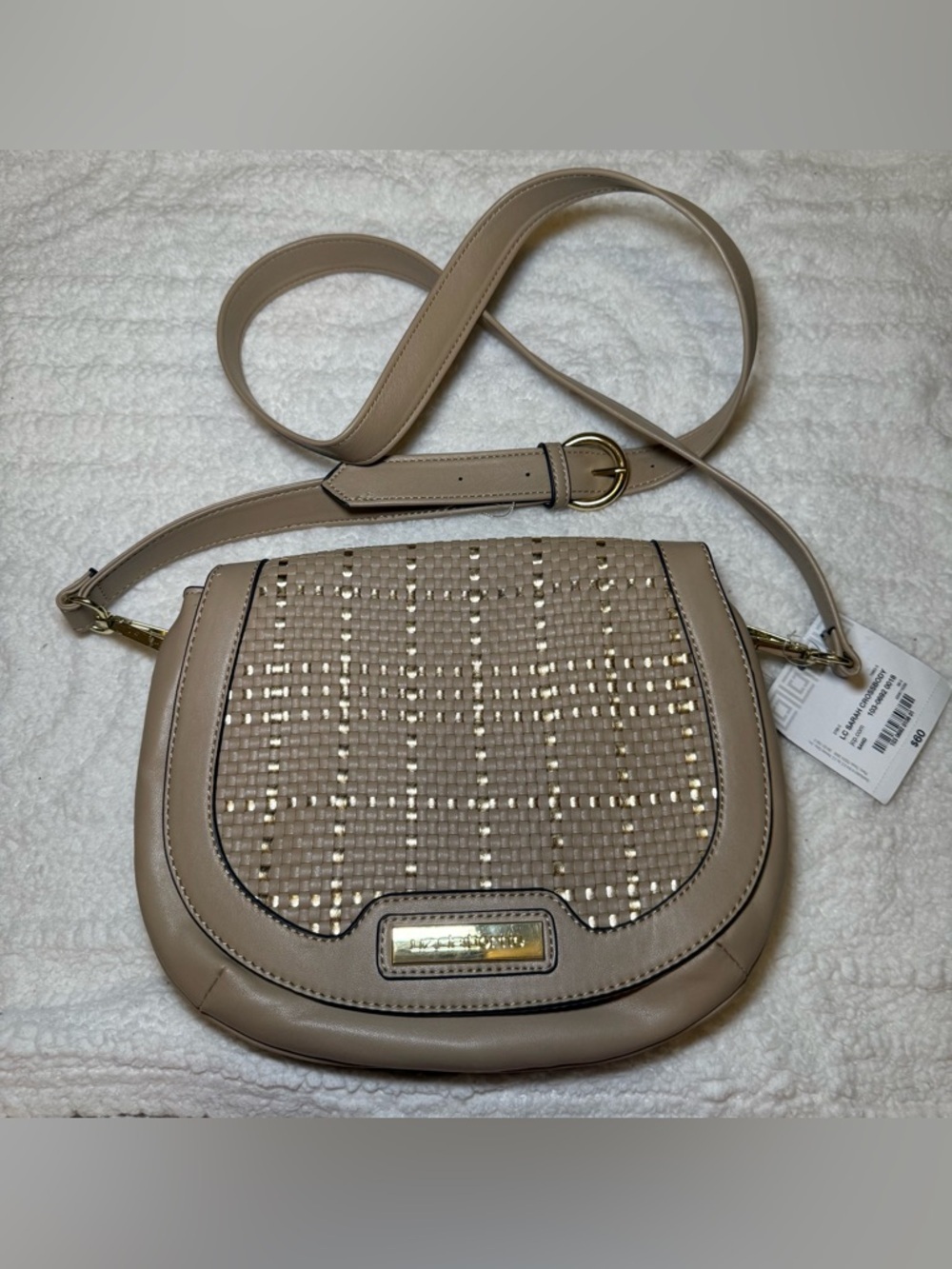Liz Claiborne Taupe Woven Crossbody with Gold Hardware